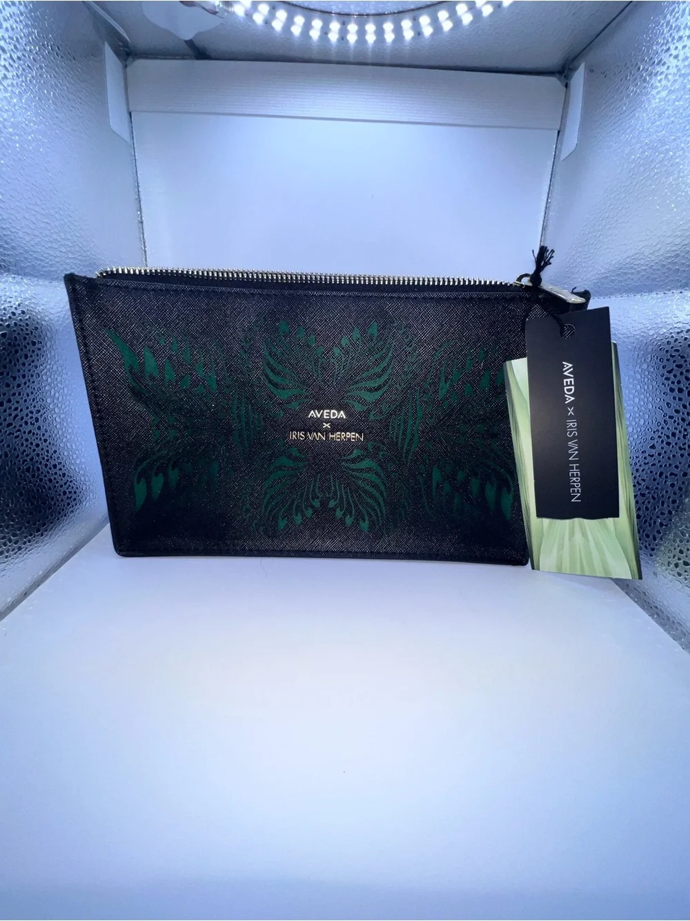 AVEDA Black and Dark Green Floral Toiletry Pouch